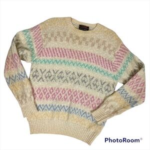 VINTAGE THANE Wool Blend 80’s Pastel Striped Nubby Sweater Size Large